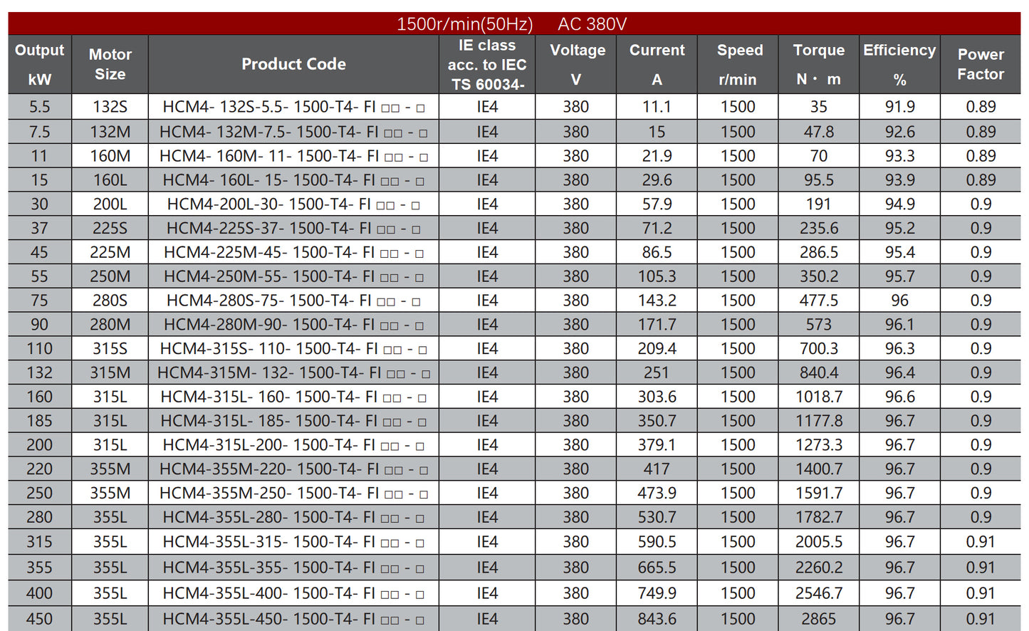 HCM4 Series IE4 SynRM Magnet-Assisted Synchronous Reluctance Motors