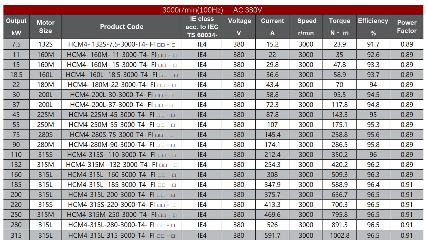 HCM4 Series IE4 SynRM Magnet-Assisted Synchronous Reluctance Motors