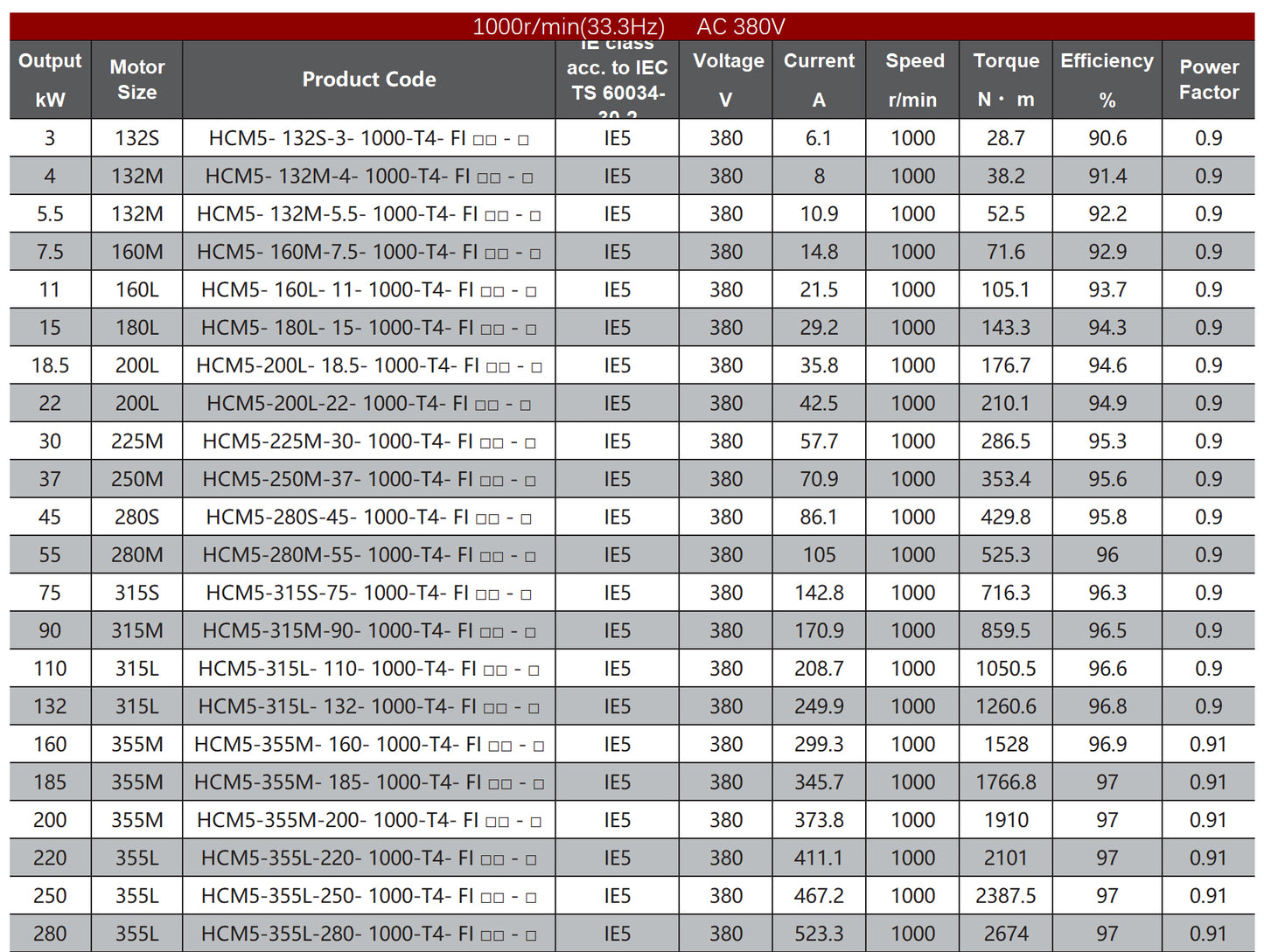 HCM5 Series IE5 SynRM Magnet-Assisted Synchronous Reluctance Motors