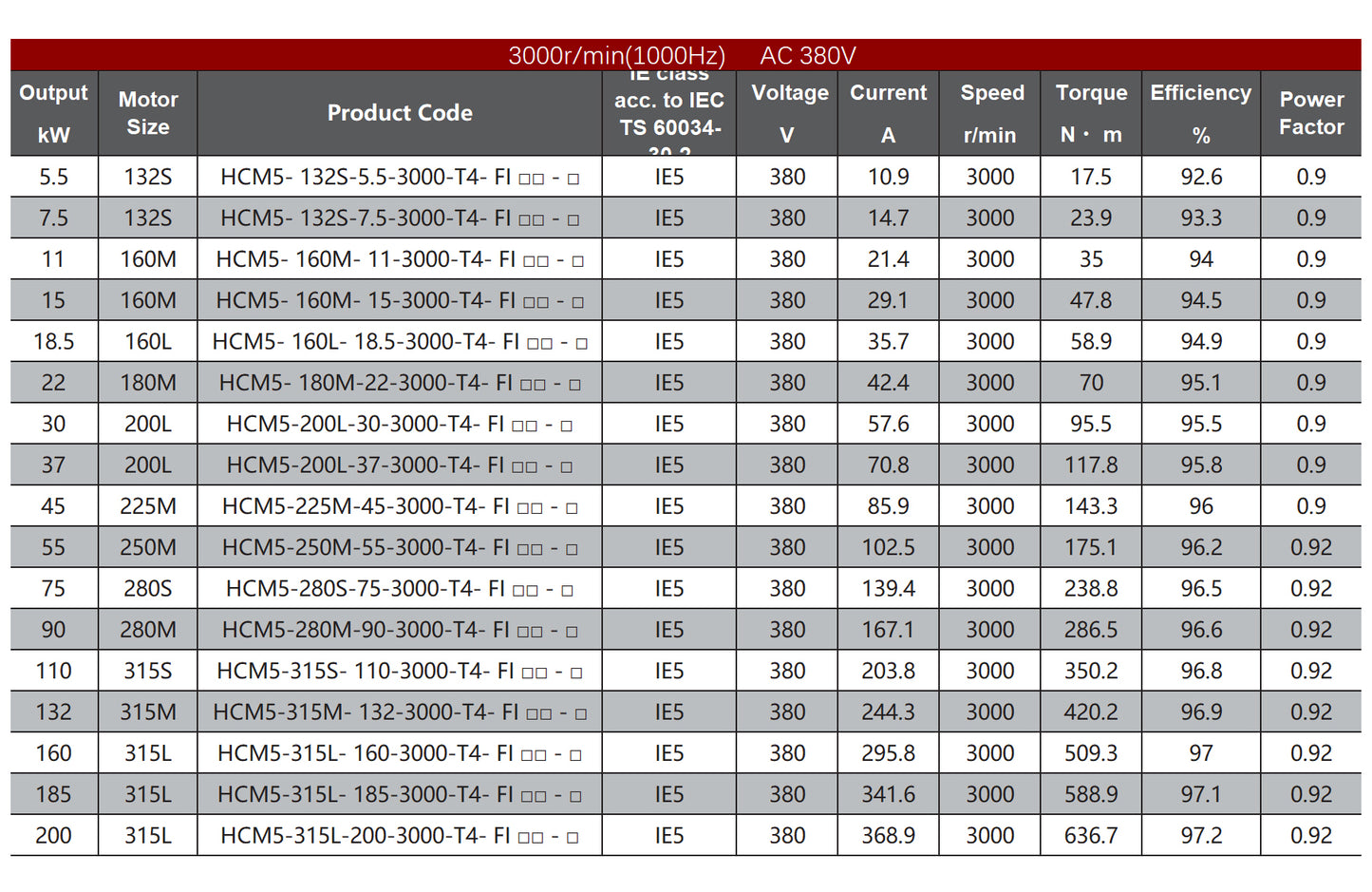 HCM5 Series IE5 SynRM Magnet-Assisted Synchronous Reluctance Motors